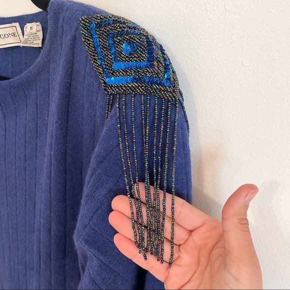 Angora & Wool Vintage Beaded Tassel Sweater M - Picture 6 of 11